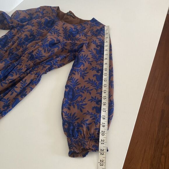 Madewell Broadway & Broome Blue and Brown Silk Paisley Mini Dress Size 6 - Picture 14 of 14